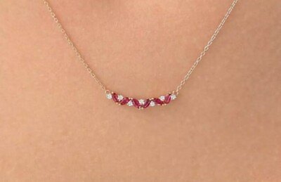 #ad 0.90Ct Marquise Cut Lab Created Ruby Bar Pendant Necklace 14K White Gold Plated $110.96