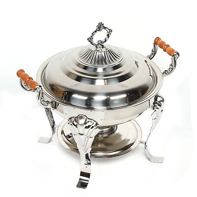 #ad #ad Silver Round Chafing Dish Buffet Chafer Warmer Set w Lid Stainless Steel $59.85