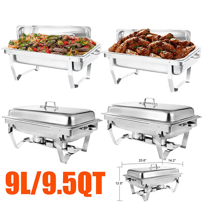 4PCS 9.5QT Chafing Dish Food Warmer Stainless Steel Buffet Chafer W Foldable Leg $128.65