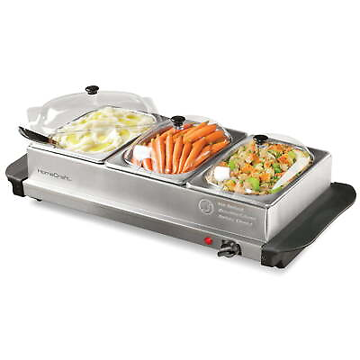 #ad Electric Food Buffet Server and Warmer with 3 Warming Pan 1.5qt Stainless Steel $37.38