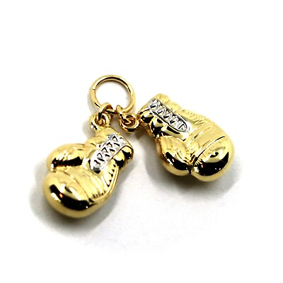 18K YELLOW WHITE GOLD SMALL 14mm 0.55quot; DOUBLE BOXING GLOVE BOXE PENDANT GLOVES $238.00