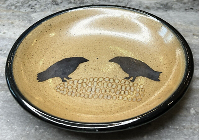 #ad Monroe Salt Works Maine Stoneware Pottery 10.5quot; Crows on Corn Shallow Pasta Bowl $75.00