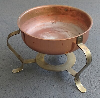 #ad Vintage 7quot; Copper Chafing Pot Warming Pan Dish Stand $28.99