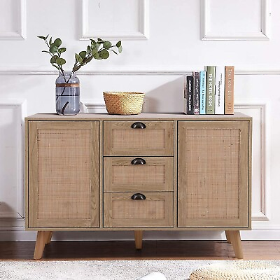PHI VILLA Buffet Sideboard Rattan Storage Cabinet with Drawers Console Table $209.99