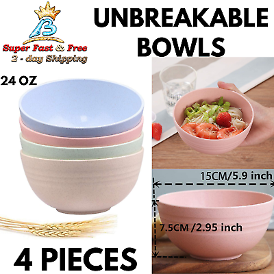 #ad Kids Unbreakable Wheat Bowls Set For Cereal Salad Noodles Rice Serving Soup Bowl $23.80