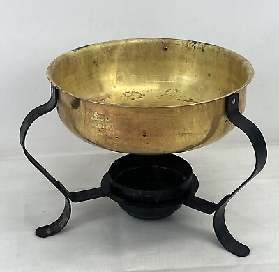 #ad #ad Vintage 8.5quot; Brass Chafing Pot Warming Pan Dish Stand $14.99