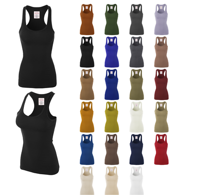 #ad Slim Fit Scoop Neck Ribbed Stretchy Racerback Tank Tops $8.99