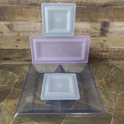 Vintage Tupperware Get Together Buffet Tray Set Blue Purple 7pc 1385 1380 1386 $27.95