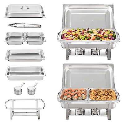 #ad 2 Pack Rectangle Chafing Dish Set 2 Full Size 8Qt Pan 4 Half Size 4Qt Pans $94.21