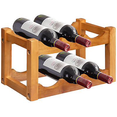 2 Tier Rubber Wood Wine Rack 6 Bottles Wine Display Holder Tabletop Bar Kitchen $19.99