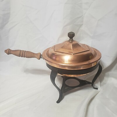 #ad Copper plated Brass Chafing dish with stand Vintage $24.95
