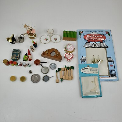 #ad Vintage Dollhouse Accessories Lot Food Utensils Candles Hangers Flowers $18.49