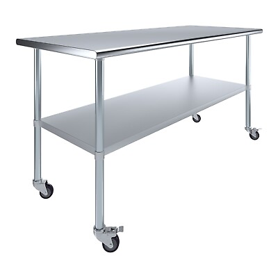 #ad 30 in. x 72 in. Stainless Steel Work Table with Wheels Metal Mobile Food Prep $784.95