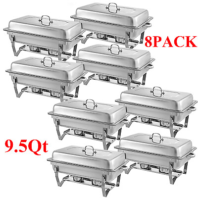 #ad Set of 8 9QT Chafing Dish Stainless Steel Chafer Complete Set with Warmer Party $256.99