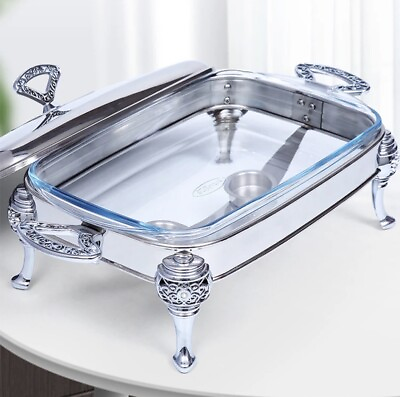 3L Stainless Steel Chafer Rectangular Dish Buffet Chafing Set Silver Food Warmer $133.00