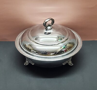 #ad Vintage Chafing Dish Casserole W Lid 11quot; Silverplate Footed Ornate Feet amp; Handle $31.49
