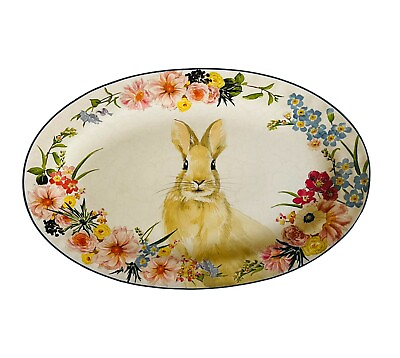 #ad #ad Pottery Barn Flora Bunny Rabbit Summer Platter 18 3 4quot; x 12quot; Oval $139.99