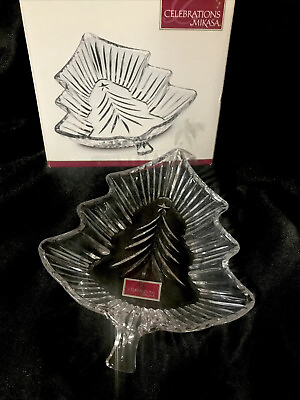 #ad Mikasa Crystal Christmas Tree 6”x2”Night Collection Candy Party Dish New $12.99