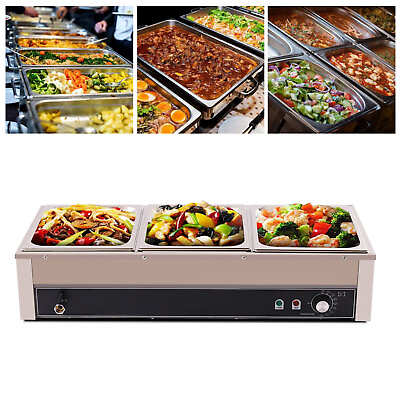 Commercial Food Warmer Steam Table Countertop 3 Pan Stainless Buffet Steamer $154.00