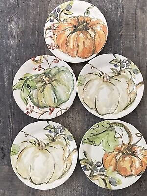 #ad Pottery Barn HARVEST PUMPKIN Fall Salad Plates Set of 5 Thanksgiving Autumn $53.25