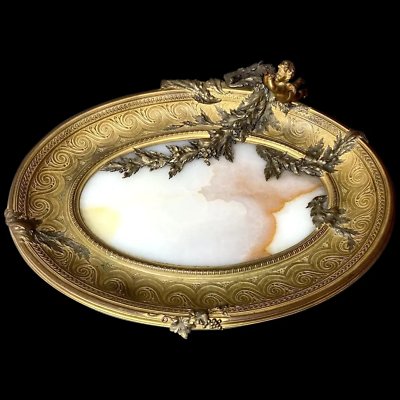 #ad #ad Exquisite Antique French Bronze Tray Featuring Alabaster Stone Centerpiece $2610.00