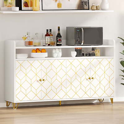 #ad #ad Buffet Cabinet 59quot; Modern Storage Sideboard with Gold Trim $169.49