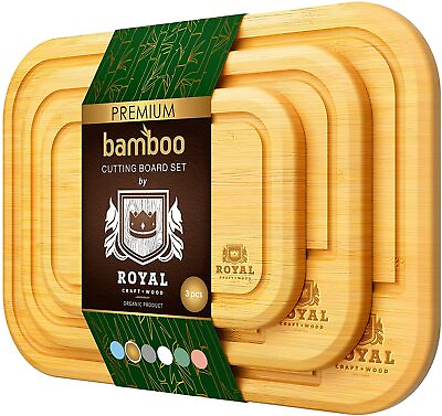Bamboo Cutting Board w Groove 3 Pc Kitchen Chopping Board for meat amp; veggies $27.98