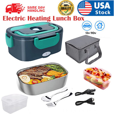 #ad Black Electric Heated Lunch Box Portable Food Warmer Lunch Bento Box 40W 1.5L $42.98
