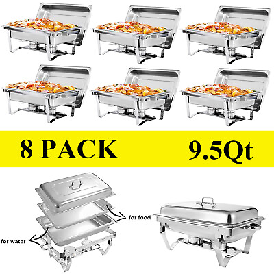 #ad 8 Pack Stainless Steel Chafer Chafing Dish Sets Catering Food Warmer Party 9.5QT $256.99