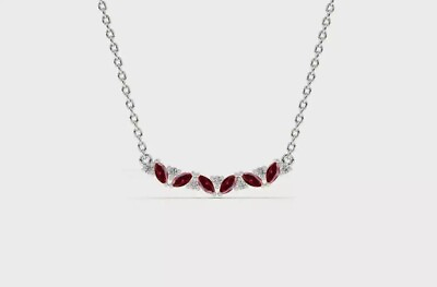 #ad 0.90Ct Marquise Cut Lab Created Ruby Bar Pendant Necklace 14K White Gold Plated $97.97