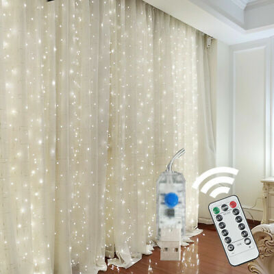 300 LED Curtain Fairy Lights USB String Light With Remote Xmas Party Wedding US $13.29