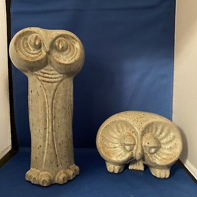 Set of Jaru California 1974 MidCentury Modern Pottery Matt Brown Sculpture Owls $98.99