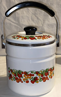#ad IDEAL Single Food Carrier Hot Lunch Rantang Enamel With Strawberries amp; Floral $89.00