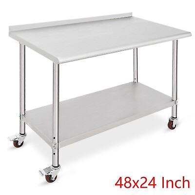 #ad Food Prep Stainless Steel Table 48x24 Inch Commercial Workstation w Caster Wheel $180.49