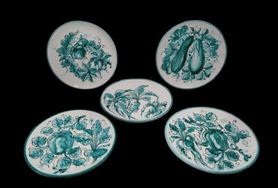 #ad Hand Painted Italian Pottery Salad Plates Set of 5 Vegetable Theme 8 3 8quot; READ $49.95