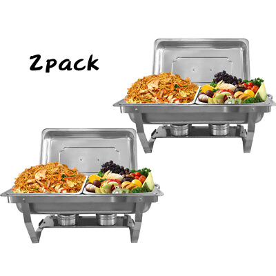 2 Pack 2 Pans Chafing Dish Stainless Steel Chafer Complete Sets 8QT for Party $59.99