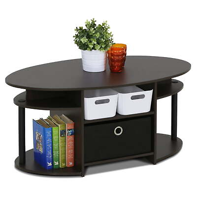 Oval Coffee Side Table W Storage Shelf Bin Home Office Living Room Furniture US $43.69
