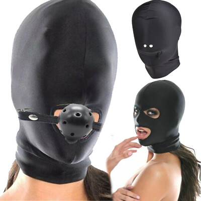 #ad Head Face Mask Open Eye Mouth Spandex Headgear Bondage Open Ball Mouth Gag BDSM $7.99