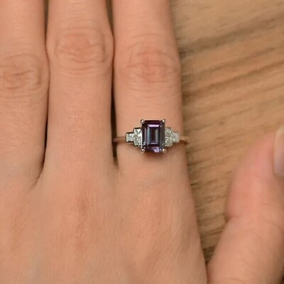 #ad #ad 2Ct Emerald Cut Lab Created Alexandrite Engagement Ring 14K White Gold Plated $139.99