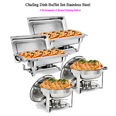 #ad 2 Pack 8QT Chafing Dish Buffet Set Rectangular2 Pack Round Chafers for Catering $117.58
