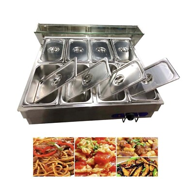#ad 110V 8*1 3 Pans*4quot; Deep Food Warmer Stainless Steel w Glass Guard amp; Thermostat $379.05