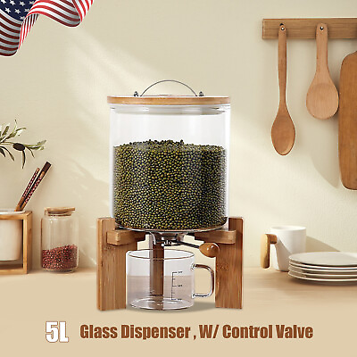 Grain Cereal Storage Dispenser 5 L Rice Dry Food Glass Container ValveCupLid $56.00