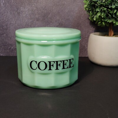 #ad JADEITE GREEN DEPRESSION STYLE GLASS COFFEE CAN CROCK Vintage Dish Kitchen Jar $28.95