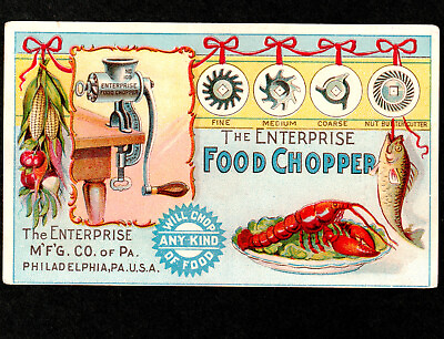 #ad Antique Food Chopper 1800#x27;s Meat Grinder Enterprise Lobster Victorian Trade Card $78.50