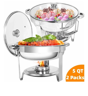 #ad 2 Pack Chafing Dish Buffet Set Catering Food Warmer 5 Quart Round Chafing Dishes $85.00