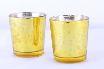 Candle Holders Set of 2 Gold Glass Table Centerpiece Wedding Tea Light Votive $10.99