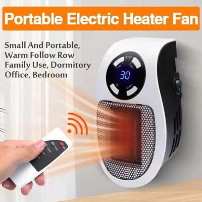#ad Portable Electric Heater Plug In Wall Space Heater Adjustable Thermostat Remote $14.99