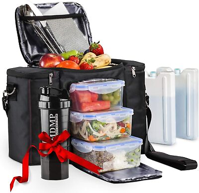 #ad #ad Men#x27;s amp; Women#x27;s Insulated Lunch Box Cooler Portion Control Set Black . $59.49