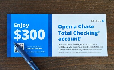 #ad Chase Bank $300 Bonus Checking @ Account Opening Coupon Expires 7 24 2024 $3.99