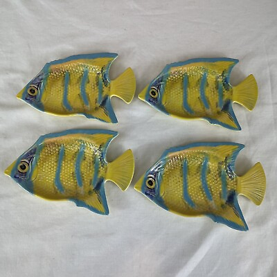 #ad #ad Pottery Barn Fish Appetizer Tidbit Plates Set Of 4 Melamine Blue Yellow $21.97